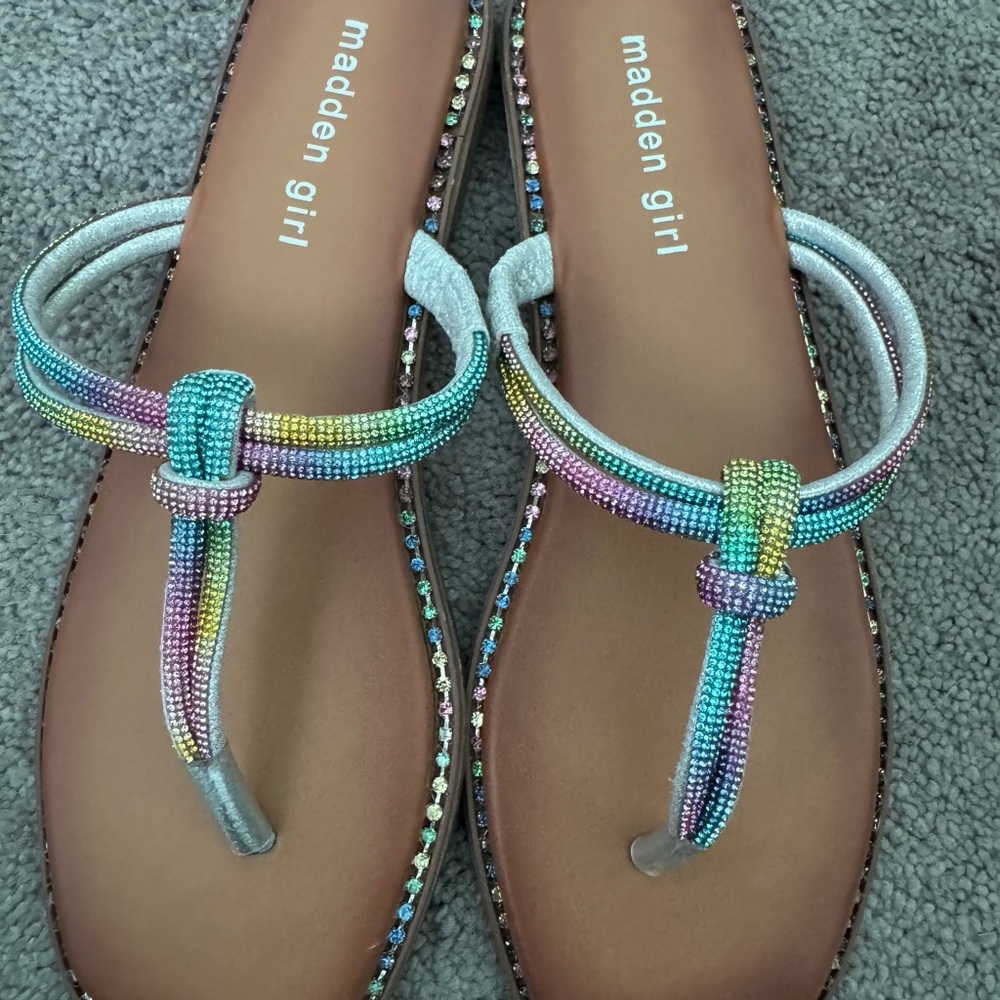 Madden Girl Blue and Purple Sandals Iridescent T-Strap